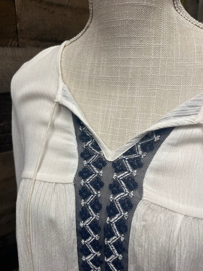 Liverpool Off White & Navy Peasant Boho Blouse Size S