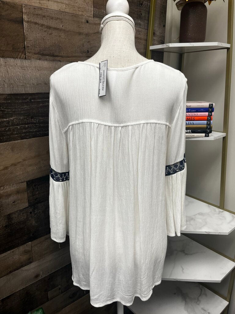 Liverpool Off White & Navy Peasant Boho Blouse Size S