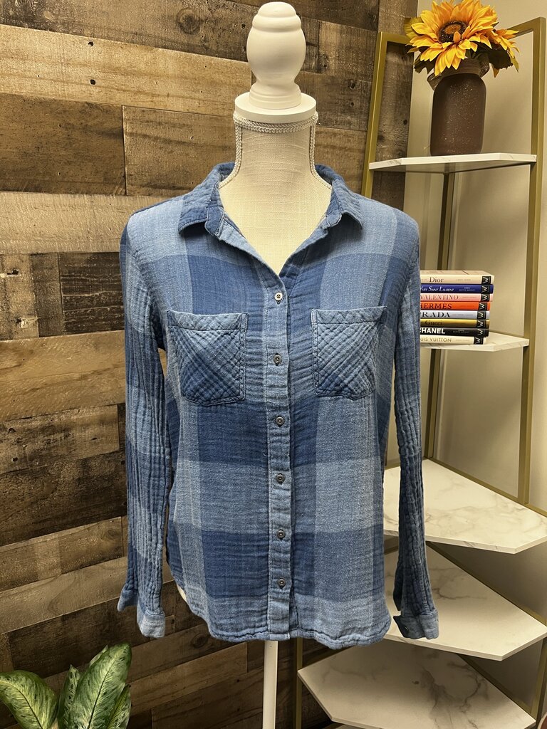 Sundance Denim Plaid Button Down Size S