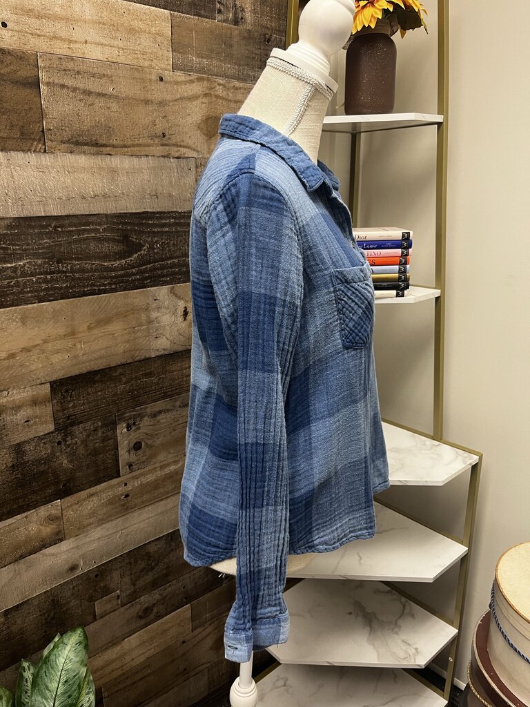 Sundance Denim Plaid Button Down Size S
