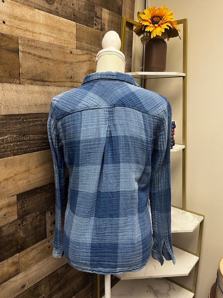 Sundance Denim Plaid Button Down Size S