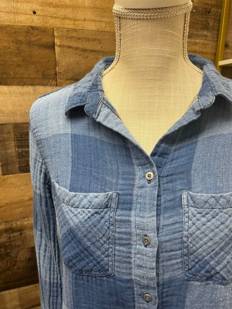 Sundance Denim Plaid Button Down Size S