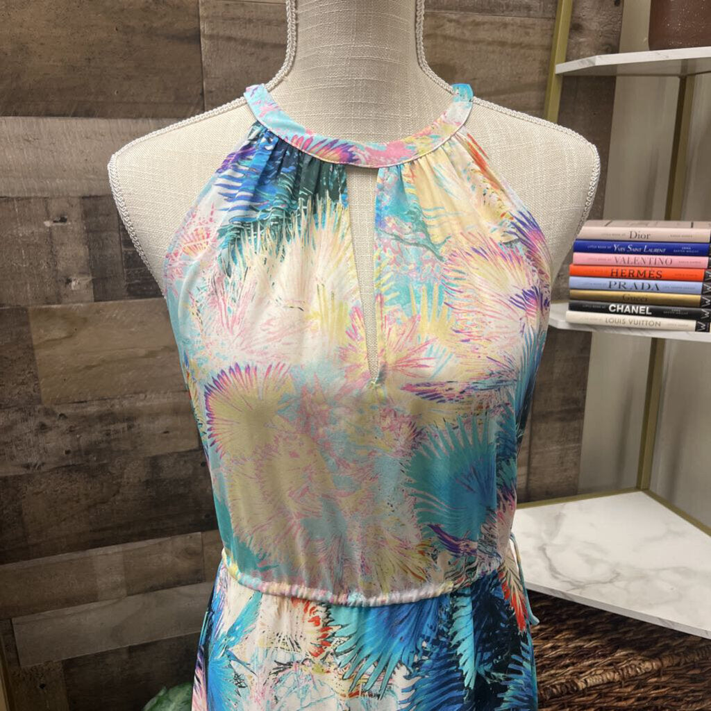 BCBGMaxazria Bright Palm Print Halter Maxi Size XS