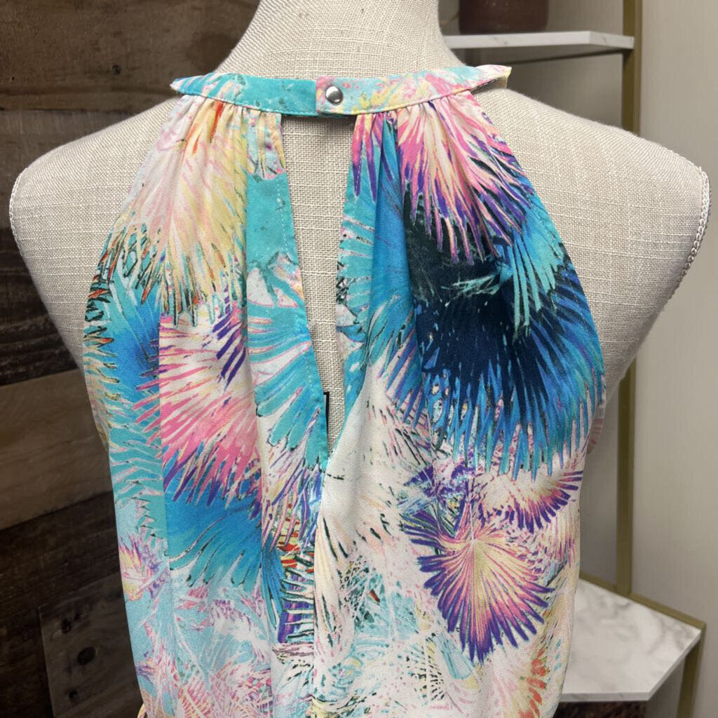 BCBGMaxazria Bright Palm Print Halter Maxi Size XS
