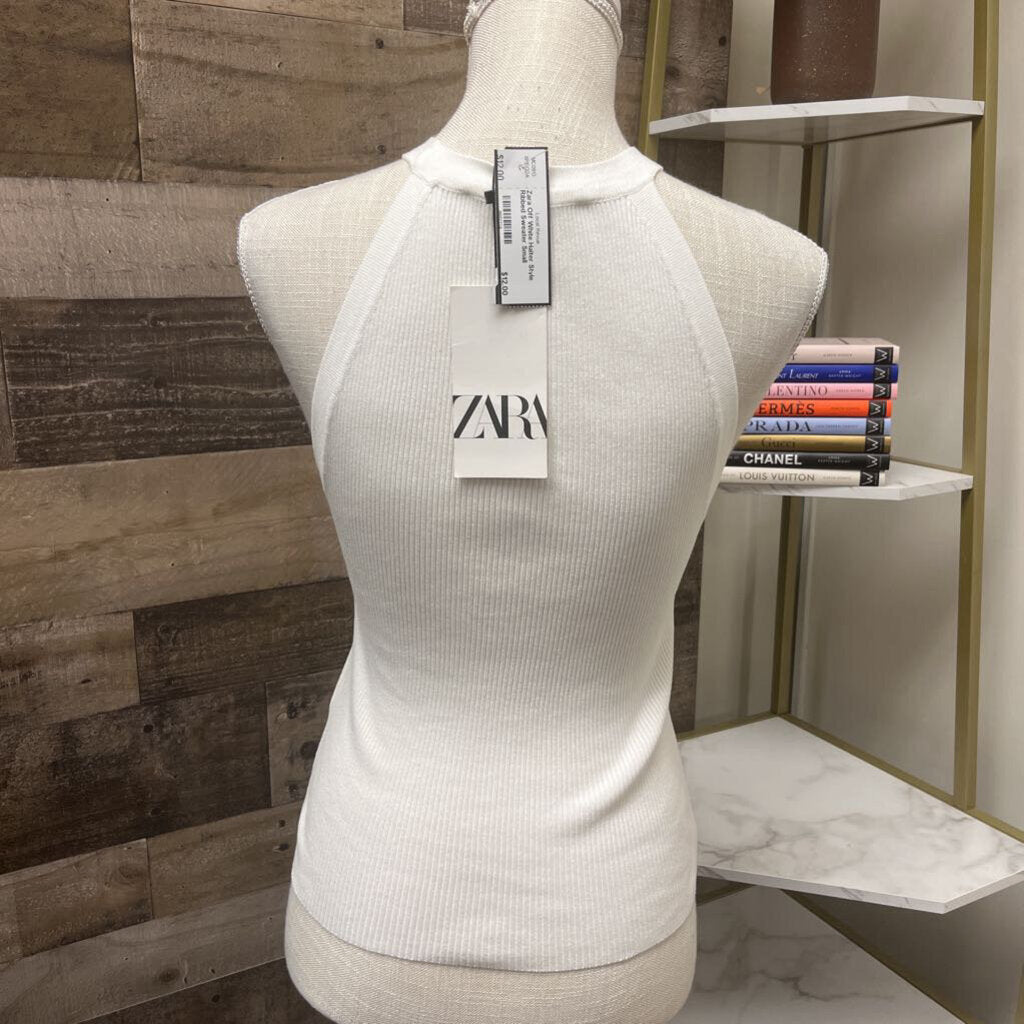 Zara Off White Halter Style Ribbed Sweater Size S