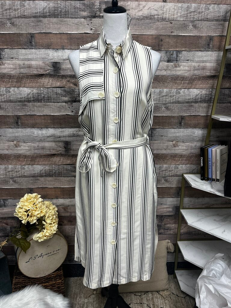 Anthro Maeve White & Black Stripe Sleeveless Button Down Size 4