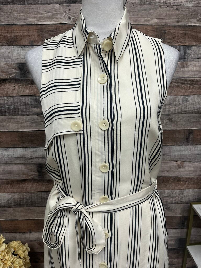 Anthro Maeve White & Black Stripe Sleeveless Button Down Size 4