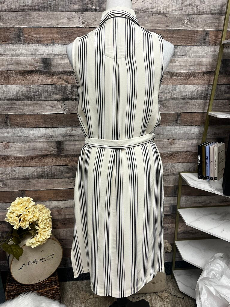 Anthro Maeve White & Black Stripe Sleeveless Button Down Size 4
