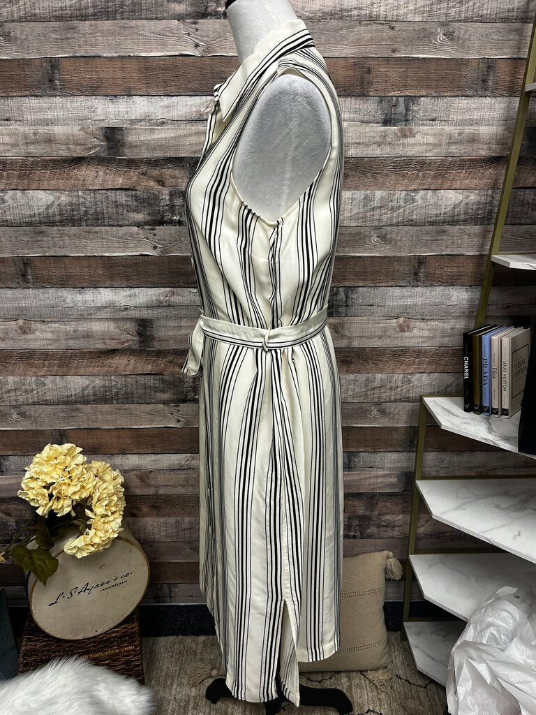 Anthro Maeve White & Black Stripe Sleeveless Button Down Size 4