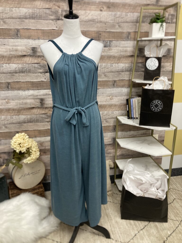 Anthro HD in Paris Aqua Ribbed Halter Romper Size XS