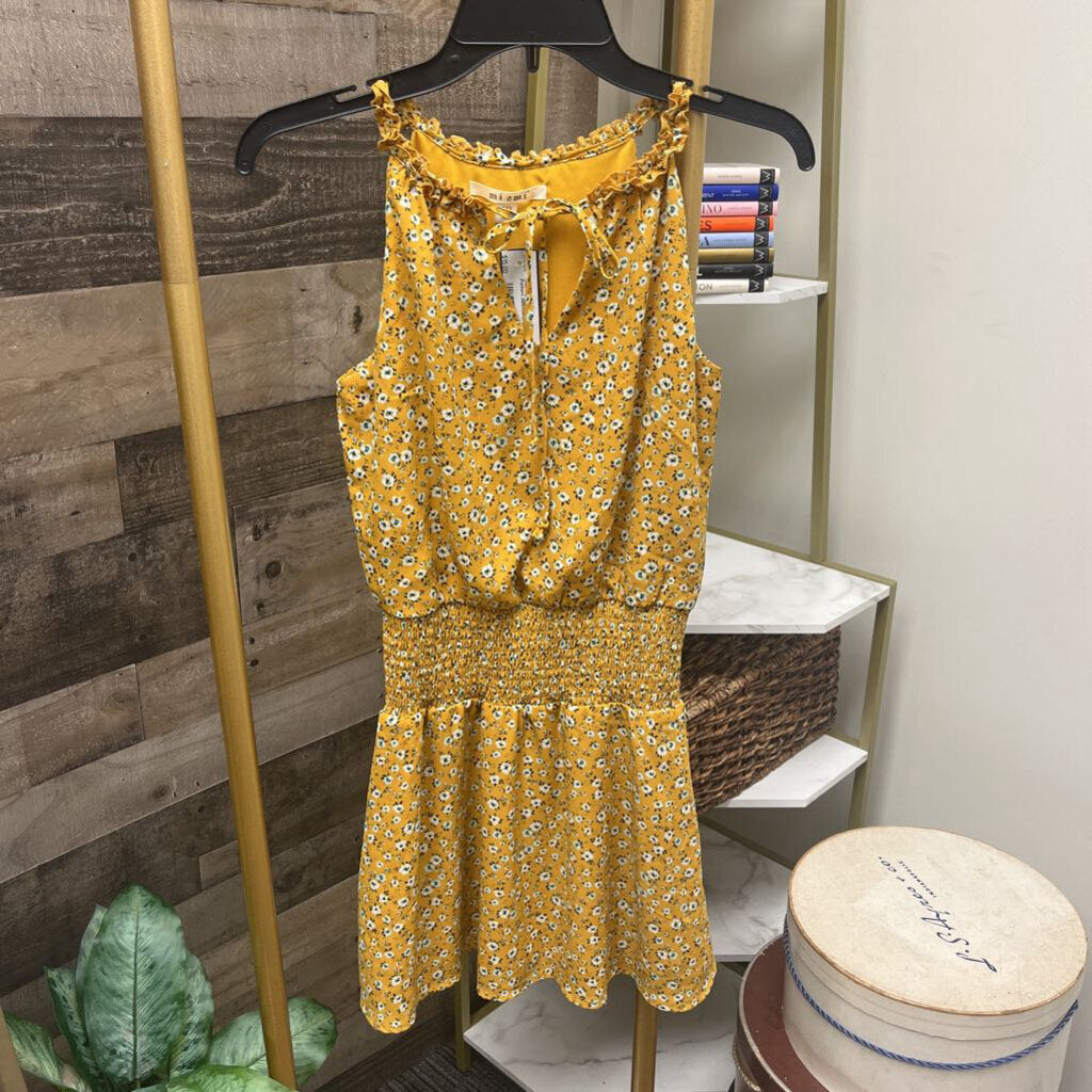 Miami Gold w/White Floral Pattern Sleeveless Dress Size XXS