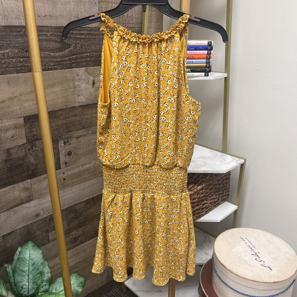 Miami Gold w/White Floral Pattern Sleeveless Dress Size XXS