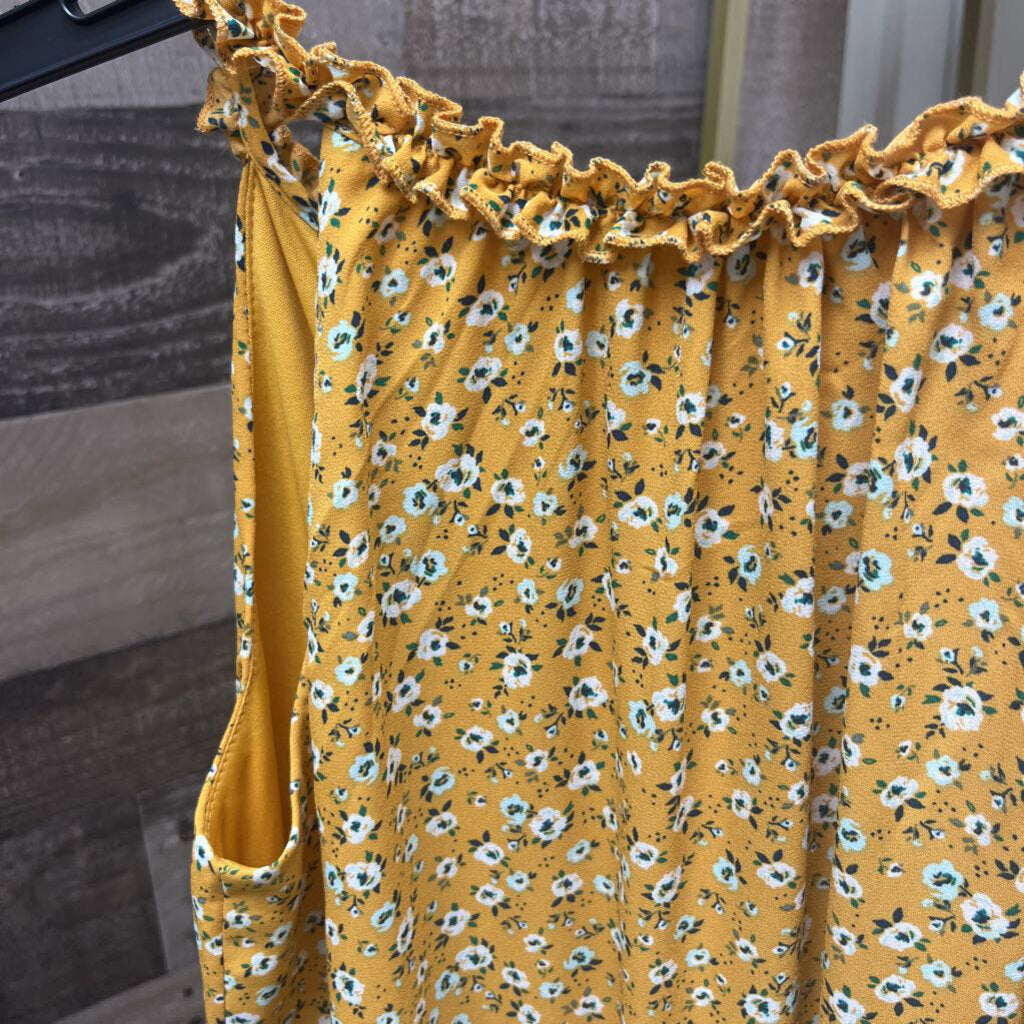 Miami Gold w/White Floral Pattern Sleeveless Dress Size XXS
