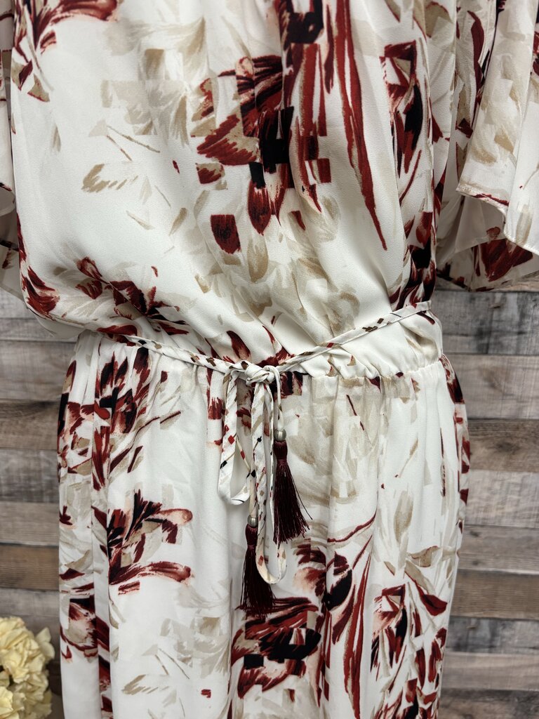 White House Black Market Off White w/Red Floral Pattern Size 4