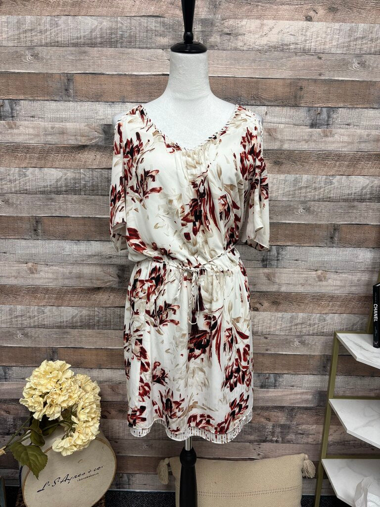 White House Black Market Off White w/Red Floral Pattern Size 4