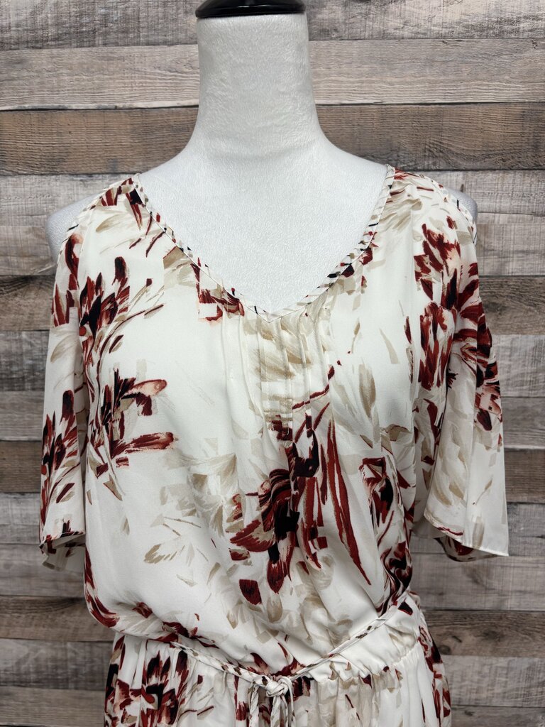 White House Black Market Off White w/Red Floral Pattern Size 4