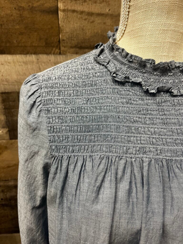Gap Chambray Ruffle Mock Neck Boho Blouse Size M