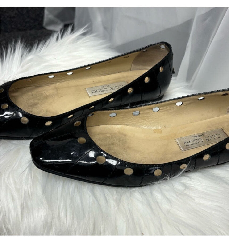 Jimmy Choo Black Patten Leather Flats Size 8.5/39