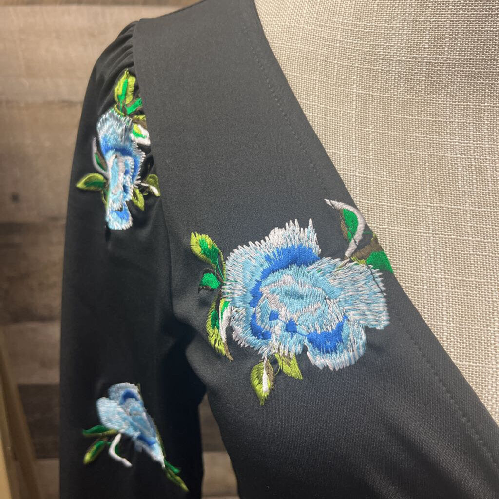 ASOS Black Long Sleeve Dress w/Embroidered Flowers Size 4