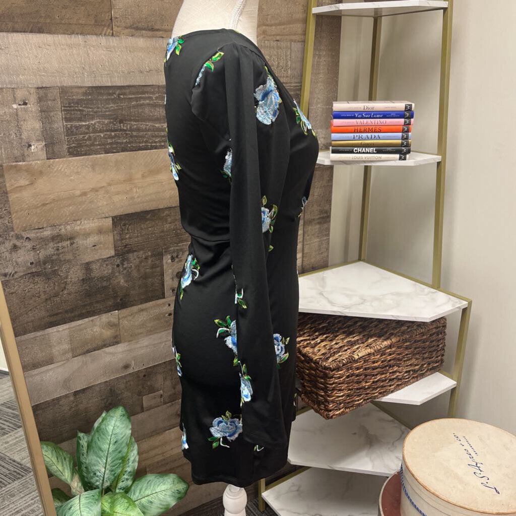 ASOS Black Long Sleeve Dress w/Embroidered Flowers Size 4
