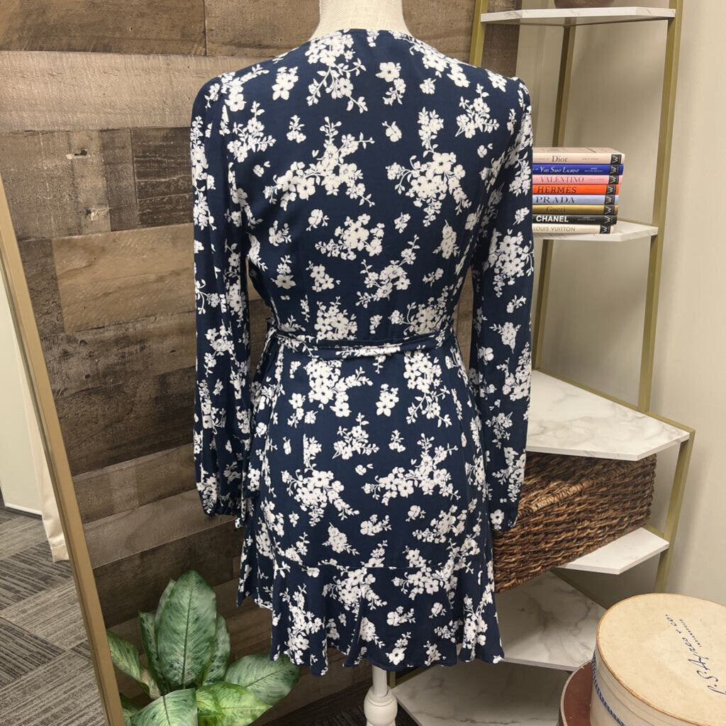 Blue Rain Navy Wrap Mini Dress w/White Flowers Size S