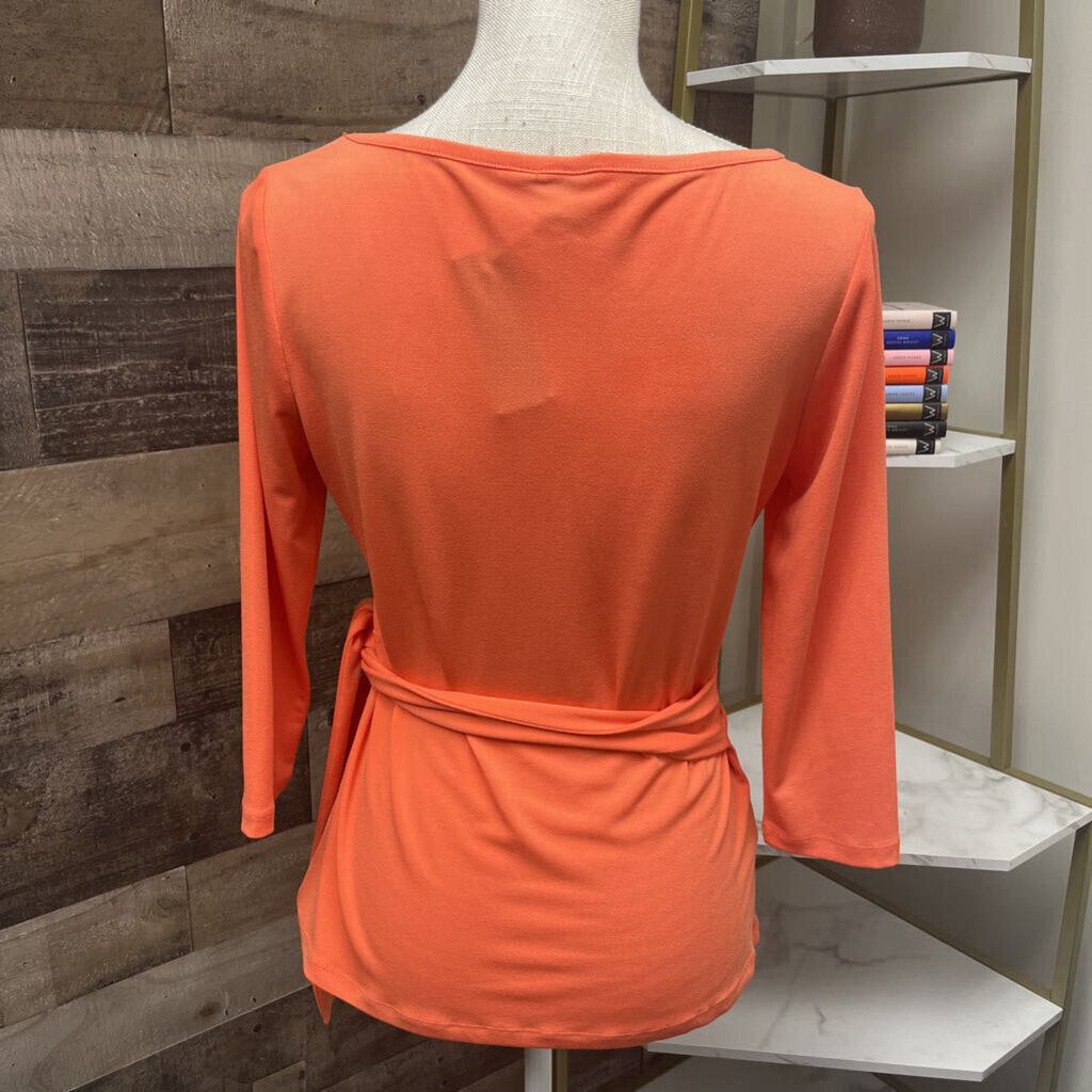 Ann Taylor Orange 3/4 Sleeve Wrap Blouse Size M