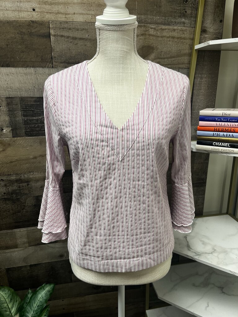 WHBM Red, White & Black Stripe 3/4 Sleeve V-Neck Size 6