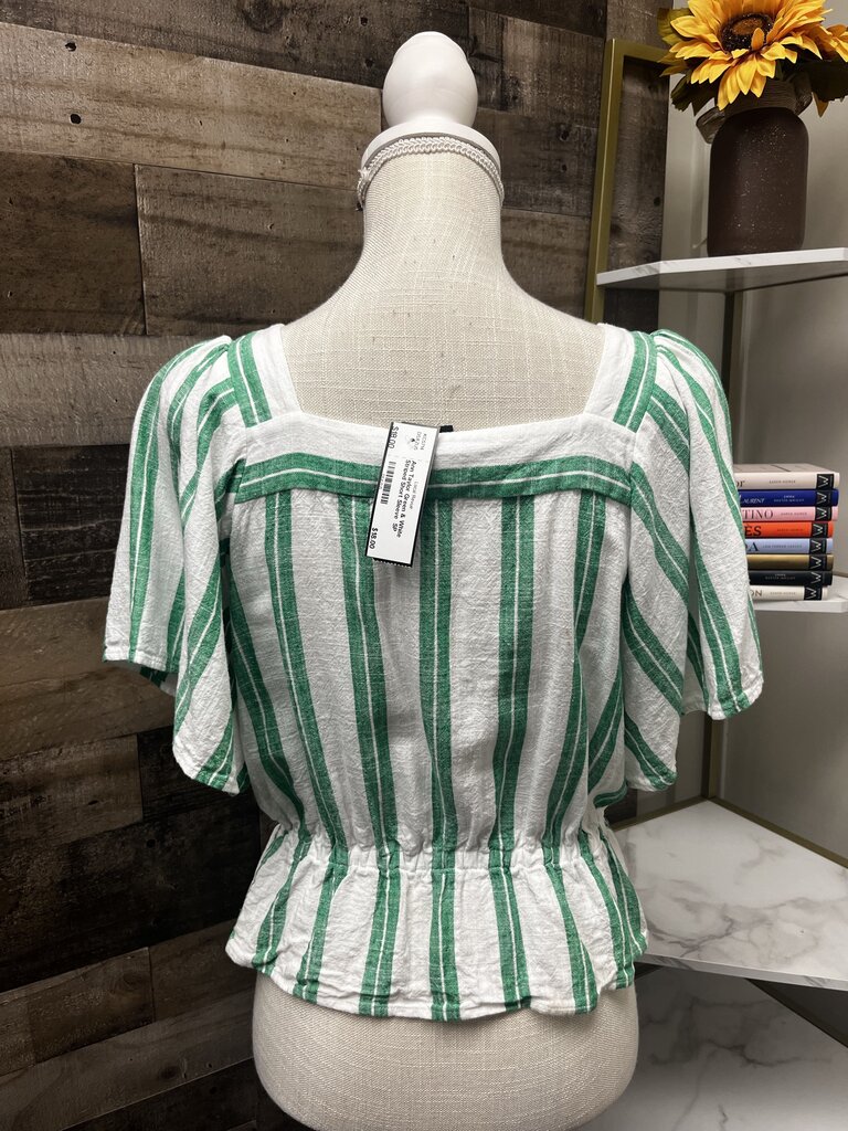 Ann Taylor Green & White Striped Short Sleeve Petite S