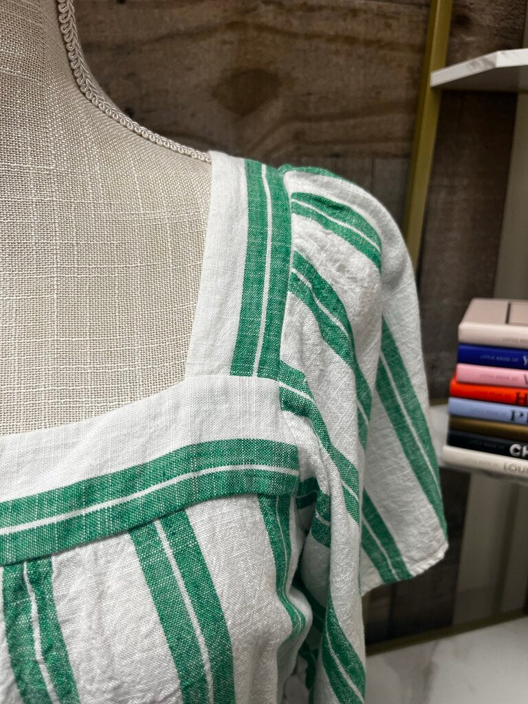 Ann Taylor Green & White Striped Short Sleeve Petite S