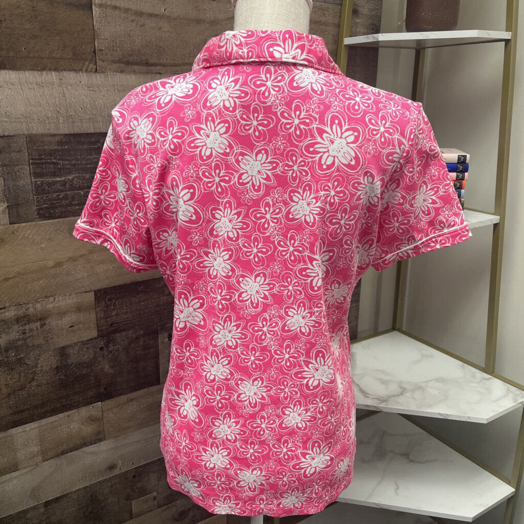 Lady Hagen Pink Flower Pattern Golf Polo Size L