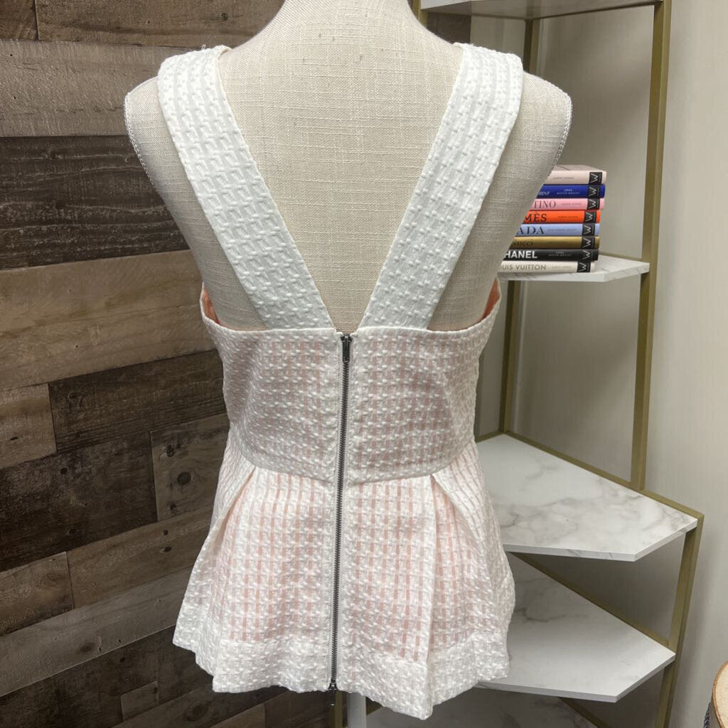 Anthro Maeve White & Peach Basket Back Zip Size 8