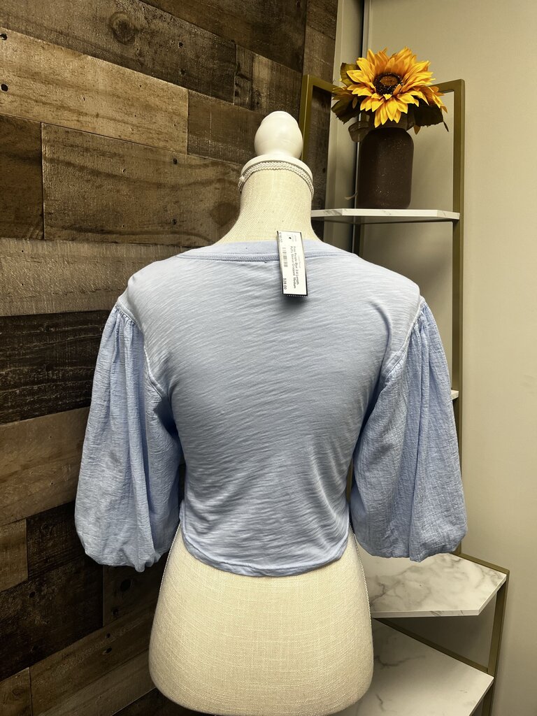 Free People Blue 3/4 Length Puffy Sleeve Cropped Size M