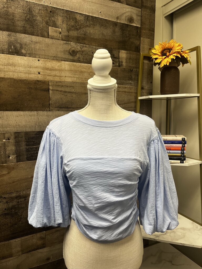 Free People Blue 3/4 Length Puffy Sleeve Cropped Size M