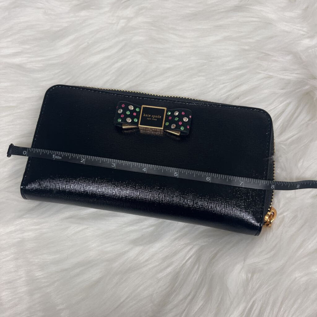 NWT Kate Spade NY Black Leather Wallet w/Gemstone Bow