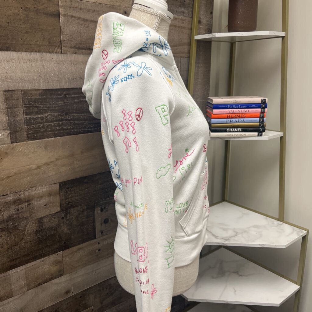 VS Pink Hoodie White w/Embroidery Size M