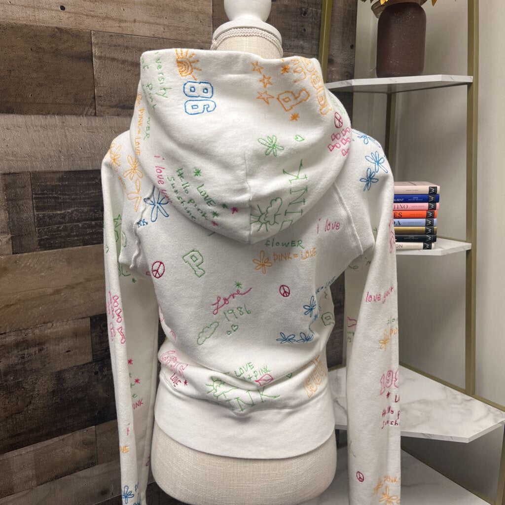 VS Pink Hoodie White w/Embroidery Size M