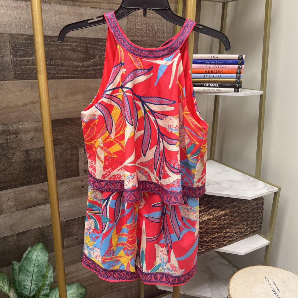 Anthro Flying Tomato Pink & Blue Halter Dress Size S
