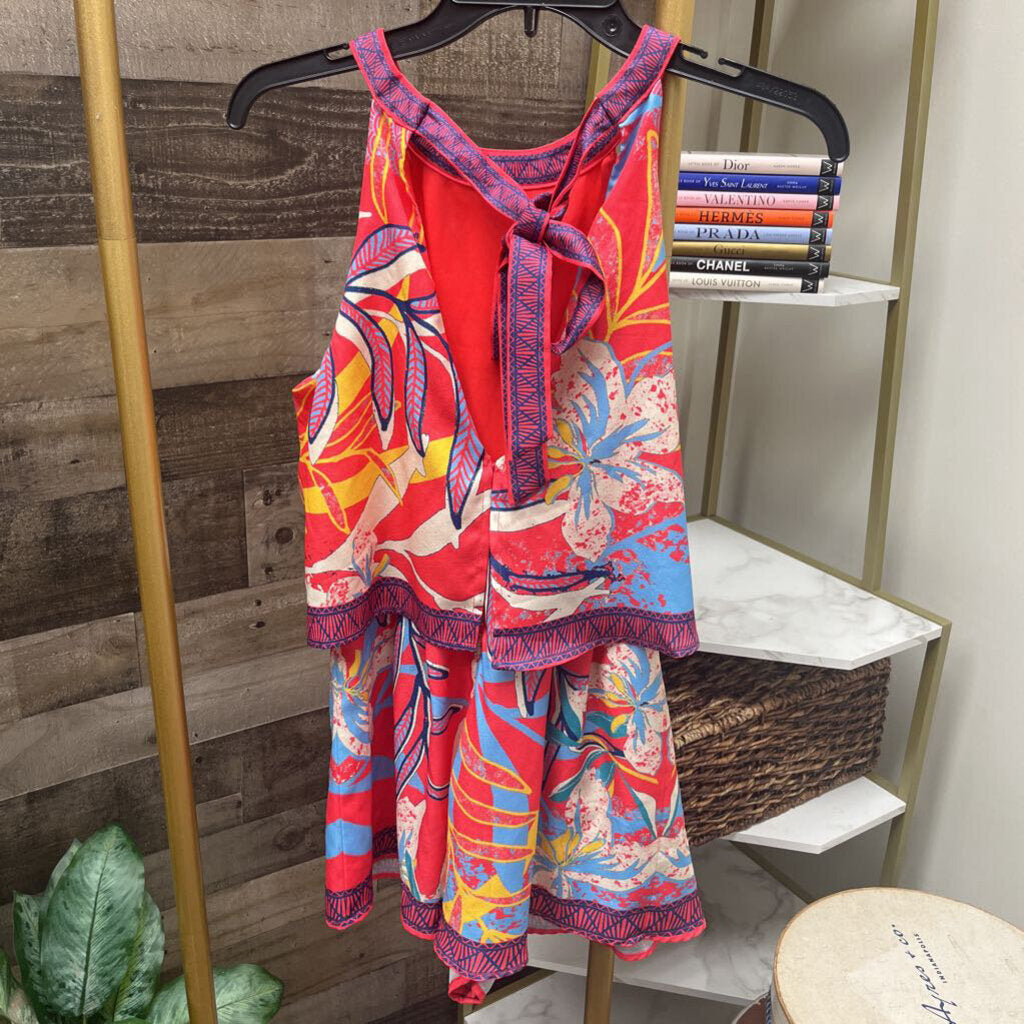 Anthro Flying Tomato Pink & Blue Halter Dress Size S