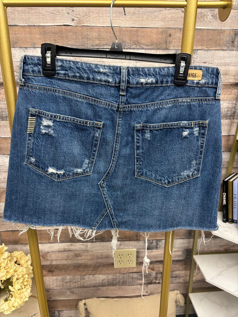 Paige Blue Denim Mini Skirt w/Frayed Hem Size 6