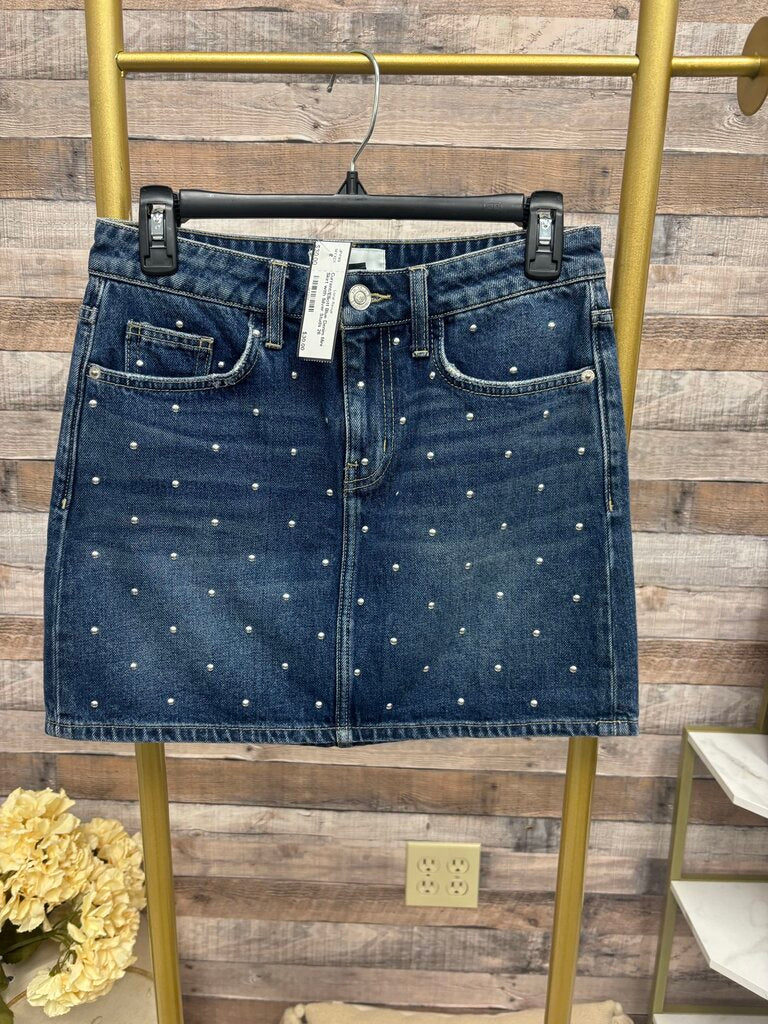 Current/Elliott Blue Denim Mini Skirt with Silver Studs Size 26
