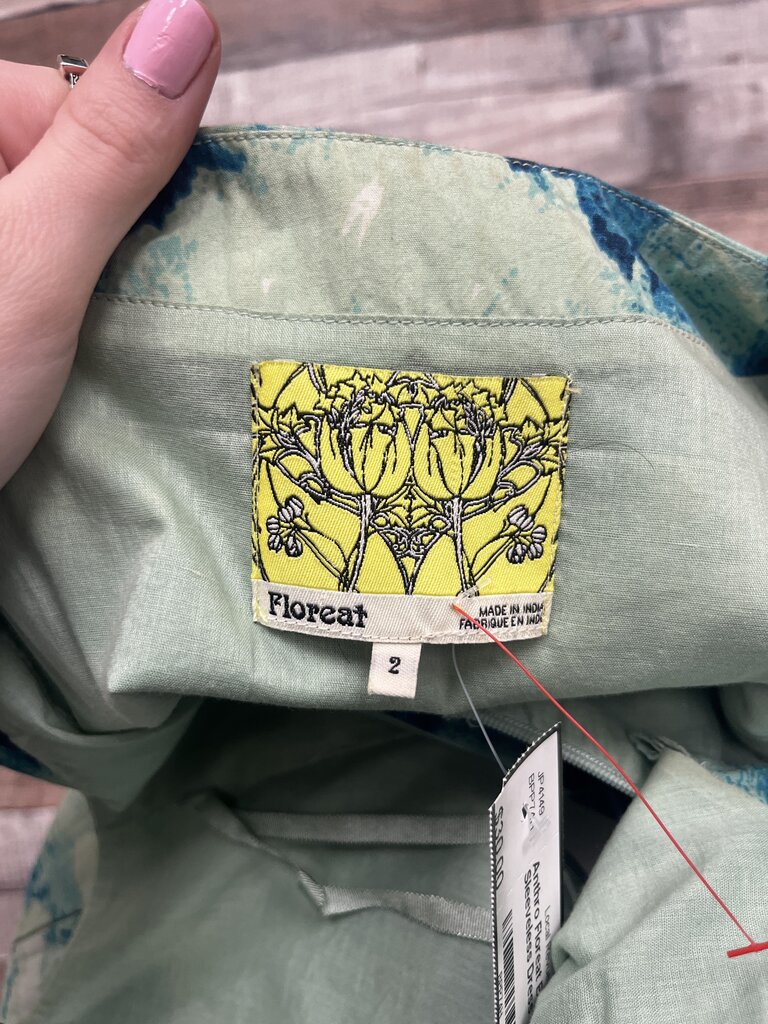 Anthro Floreat Blue & Green Sleeveless Dress w/Yellow Flowers Size 2