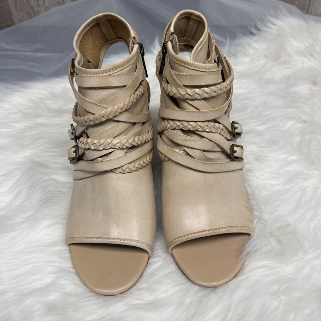 Isola Tan Open Toe Stack Heel Bootie Size 9