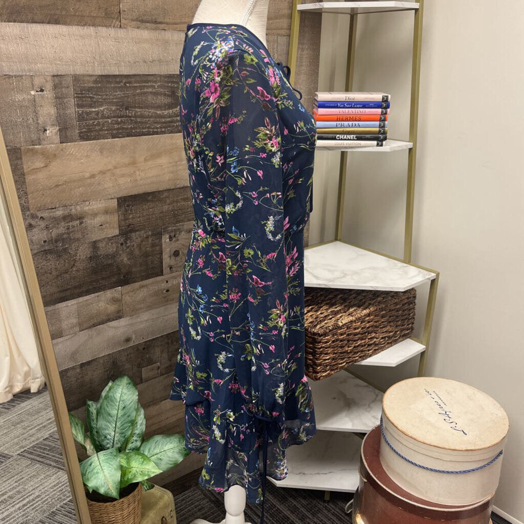 Adelyn Rae Navy & Floral Long Sleeve Ruffle Size S