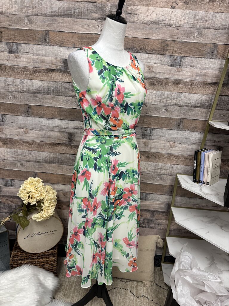 Eliza J Green & Pink Floral Sleeveless Dress Size 2