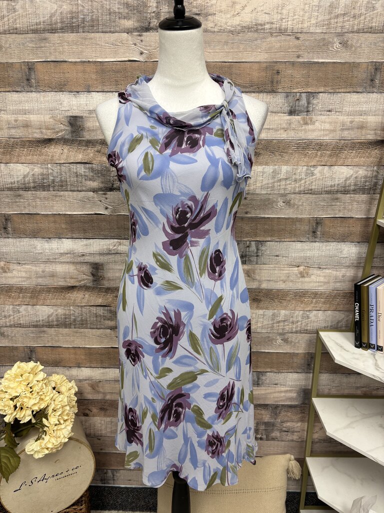 Ann Taylor Purple Floral Tie Neck Dress Size 2