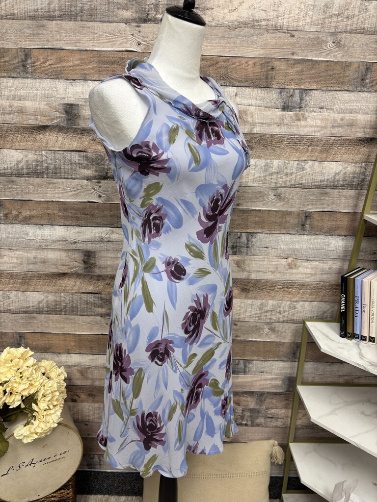 Ann Taylor Purple Floral Tie Neck Dress Size 2