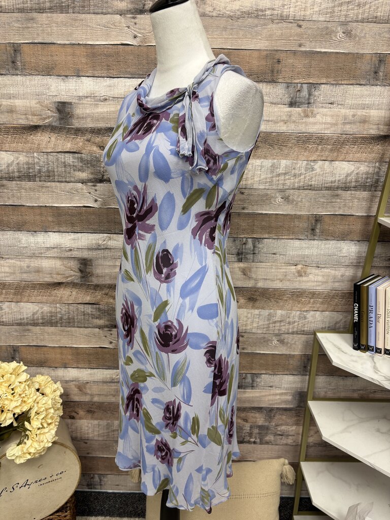 Ann Taylor Purple Floral Tie Neck Dress Size 2