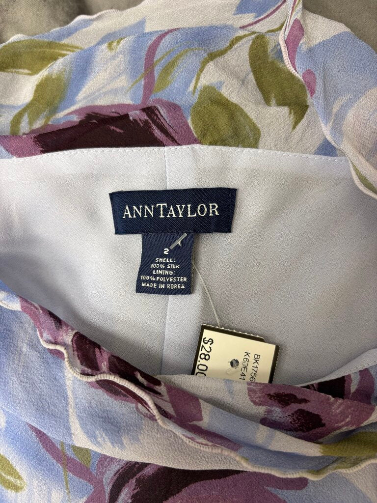 Ann Taylor Purple Floral Tie Neck Dress Size 2