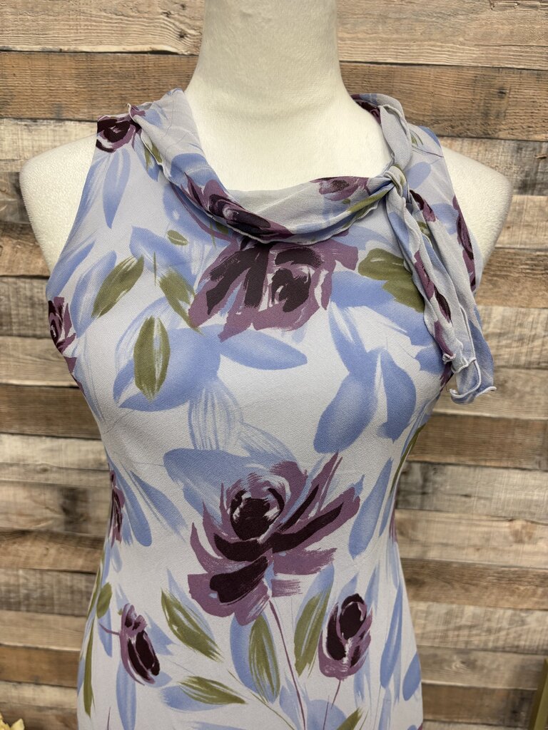 Ann Taylor Purple Floral Tie Neck Dress Size 2