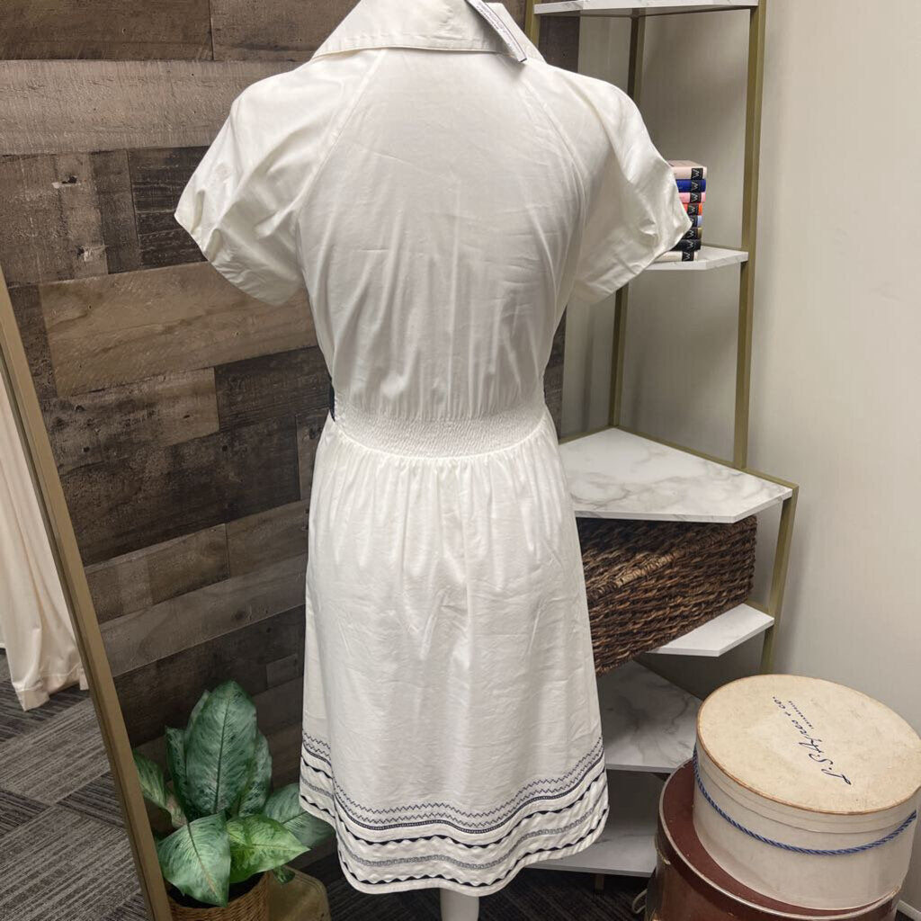 BCBGMaxzria Off White Dress w/Blue Sash Belt Size 4